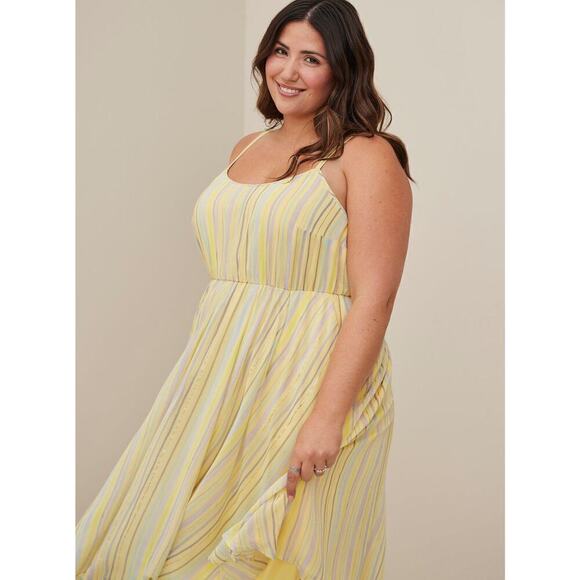 NWT Torrid Midi Chiffon Pleated Sleeveless Dress in Yellow Stripe, Size 3X 22-24 - Picture 8 of 11